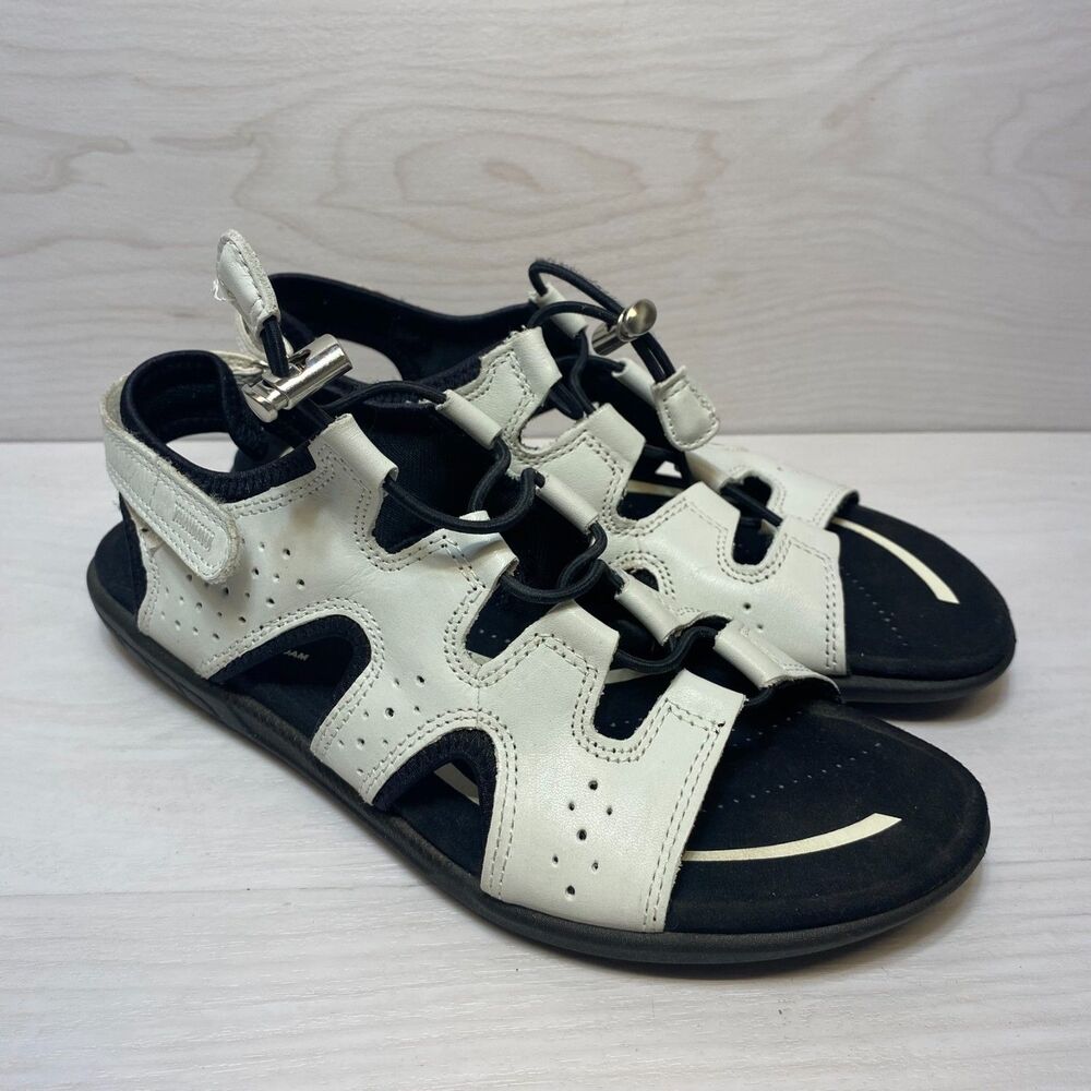 Ecco Bluma Toggle Sandals‎ Women's Size 7 Black White Leather Sporty Comfort